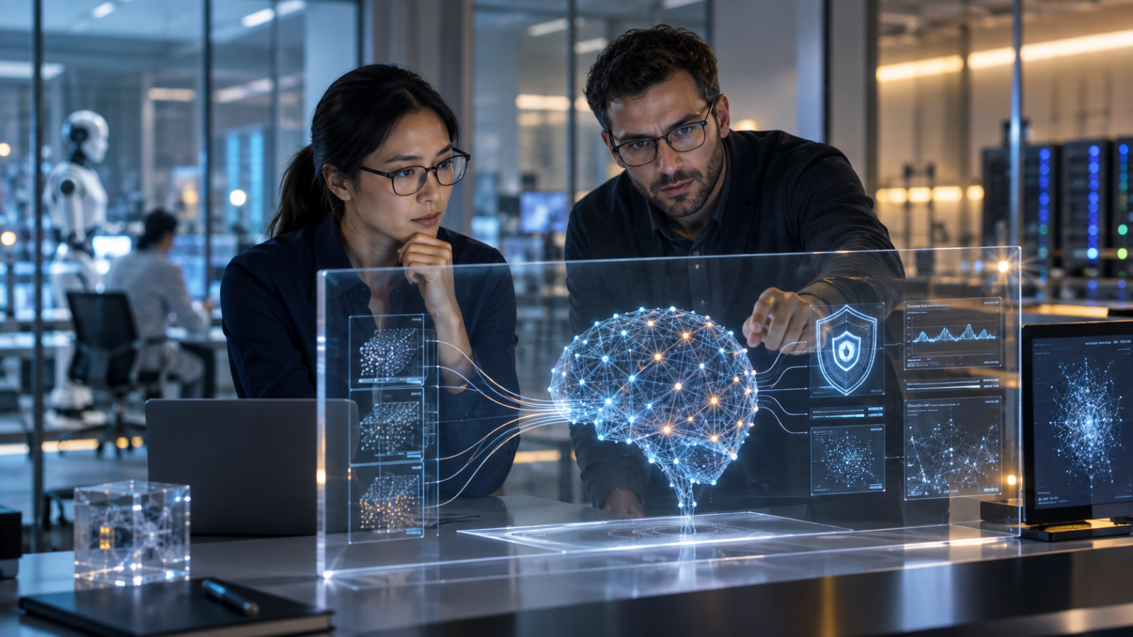 Auditores y sistemas de seguridad revisan un modelo de inteligencia artificial