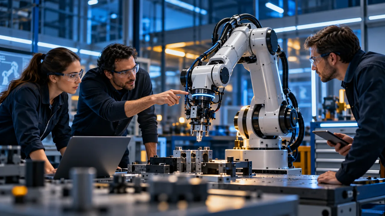 Ilustración editorial sobre Physical AI Growth Lab busca acelerar startups europeas